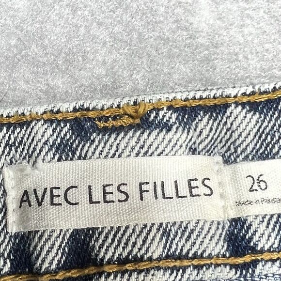 Avec Les Filles Jeans Womens Size 26 Blue Ripped High Waisted Flare Leg Denim - Picture 12 of 14